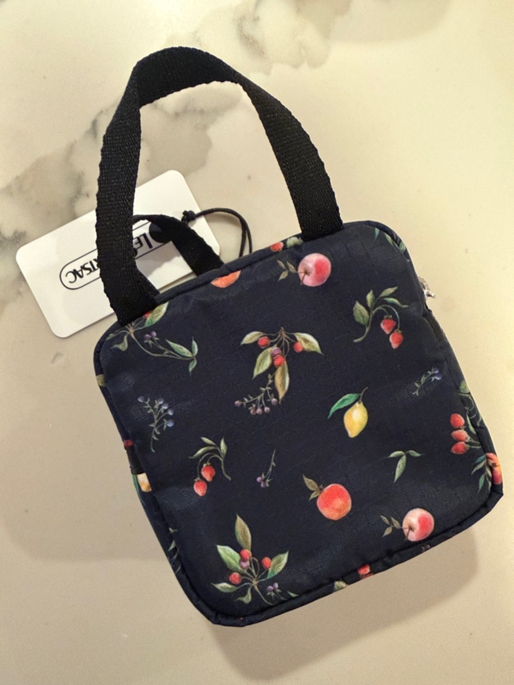 LeSportsac Navy Fruit-Print Mini Tote Bag with reusable bag